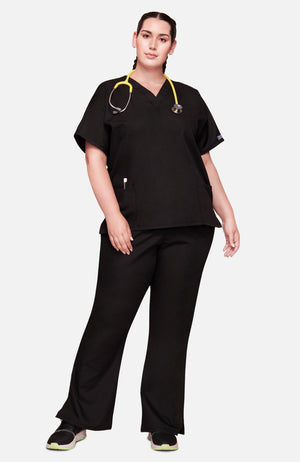 Women's Plus Size V-Neck Top & Flare Leg Scrub Set