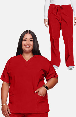 Women's Plus Size V-Neck Top & Flare Leg Scrub Set