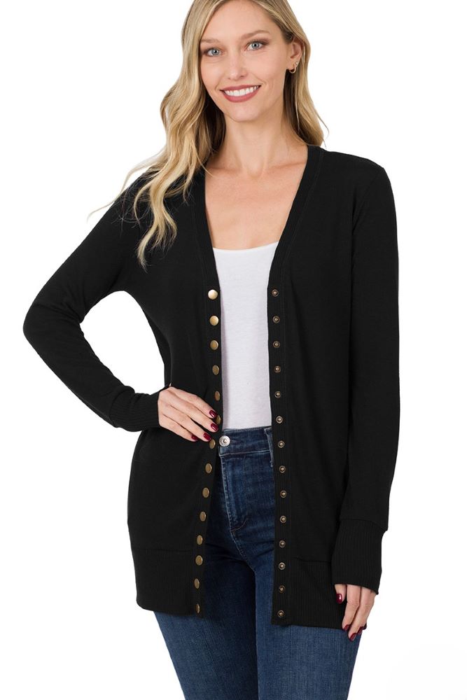 Women's Snap Button Hip Length Cardigan – Bella Scrubs Etc.