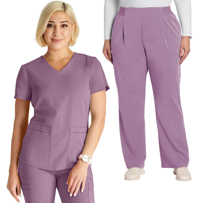 Women's 2 Pocket Scrub Top & Cargo Scrub Pant - Mauve