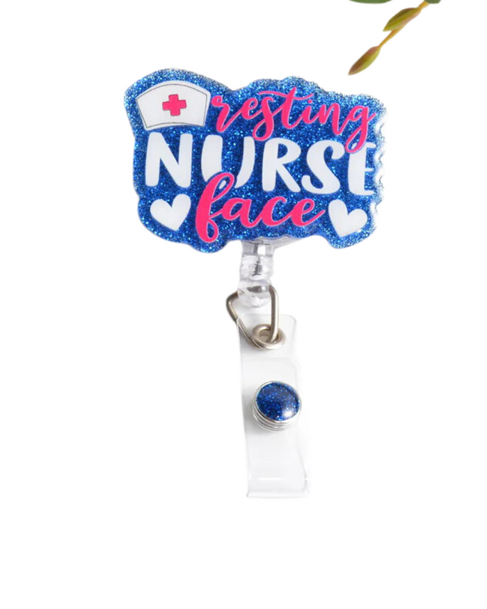 Nurse Face Glitterific Badge Reel