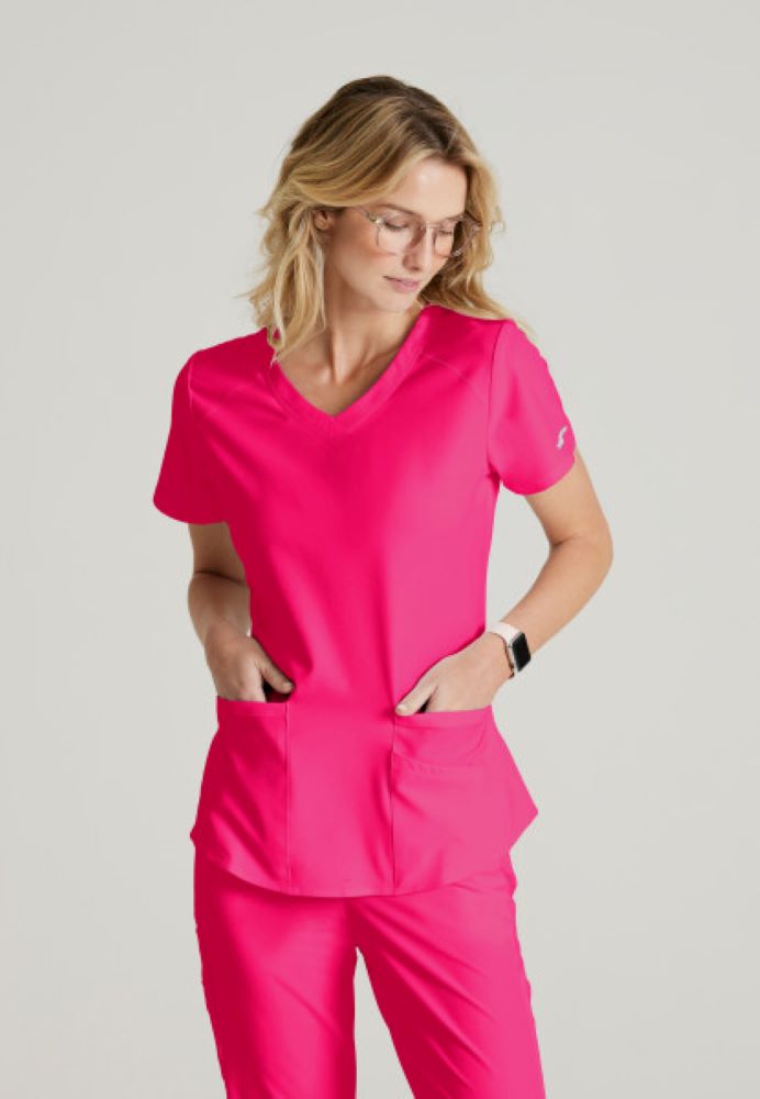 Breeze 3-Pocket V-Neck Scrub Top (SK101), Vibrance Pink