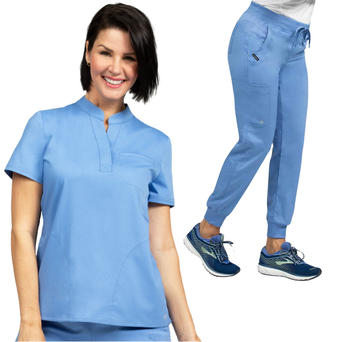 Chelsea Tuck in Top & Tribeca Jogger Scrub Set